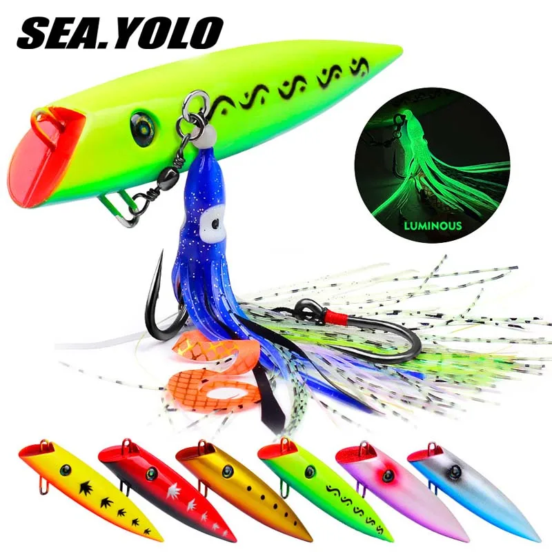 

Sea. Yolo Floating Popper Lure Soft Bait Night Glow Squid Hook Lure Bait Biomimetic Fake Bait Fishing Accessories