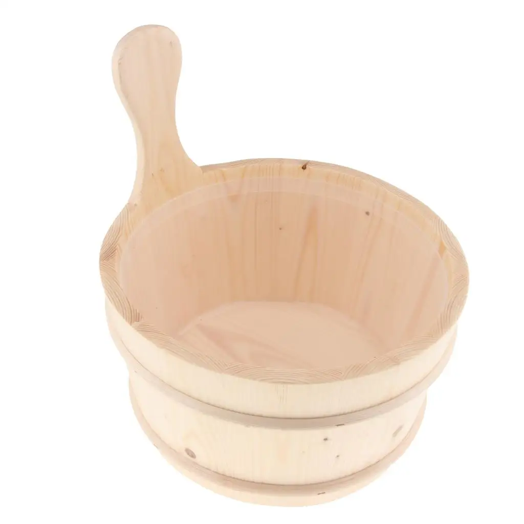 Sauna Wooden Bucket, Handmade 4L Sauna Accessory Bathroom with Plastic Liner for Sauna SPA Bath Accessories