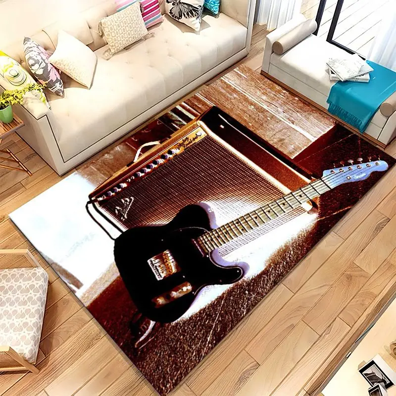 Fender Guitar Theme Rock Music Soft Non-Slip Large Area Rug for Living Room,Bedroom Playroom Carpet Mat for Sofa,Home Decor Gift