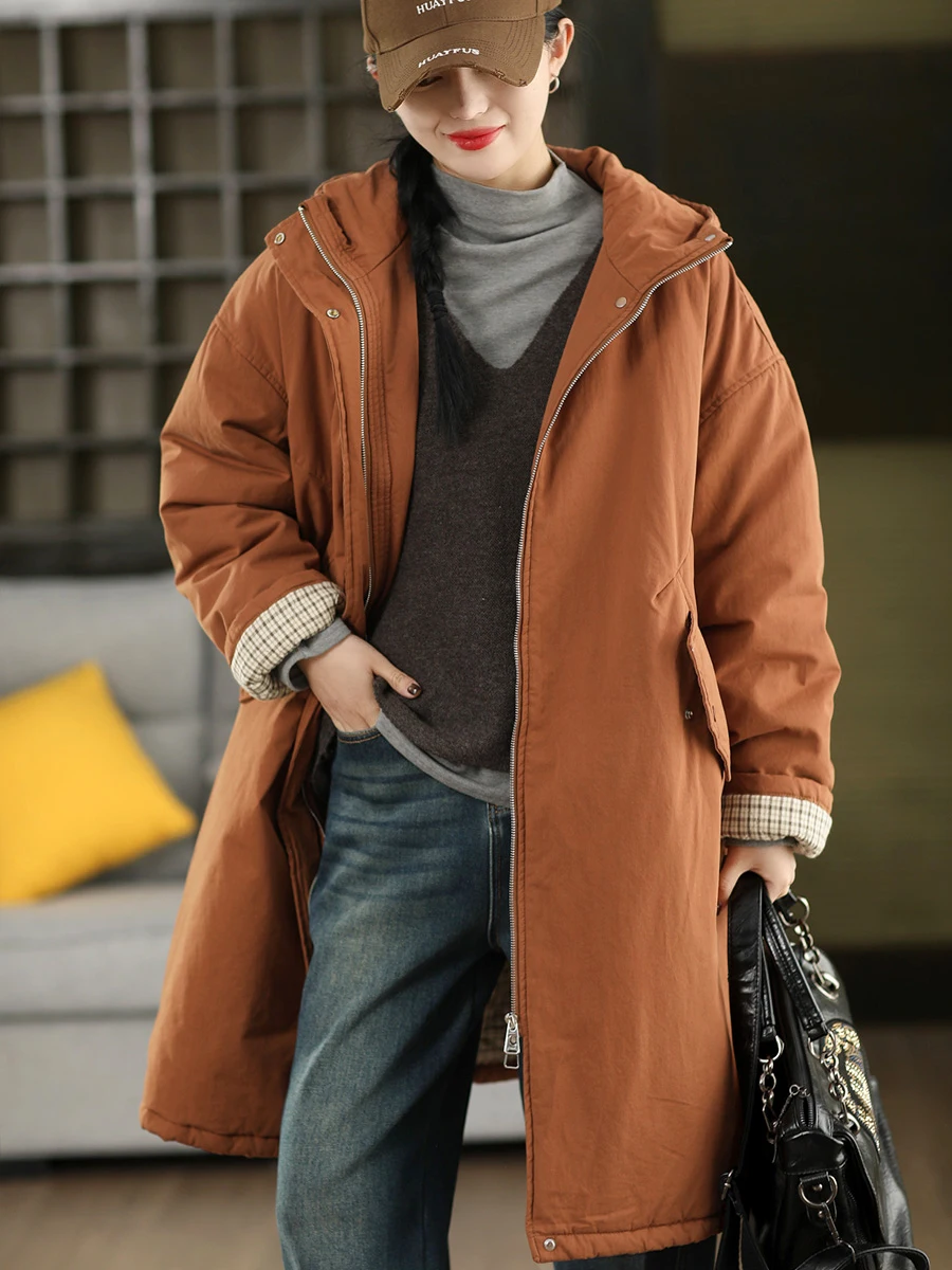 

Утепленное хлопковое фланнелевое женское пальто средней длины в клетку с хлопковой подкладкой, комфортная верхняя одежда для зимы