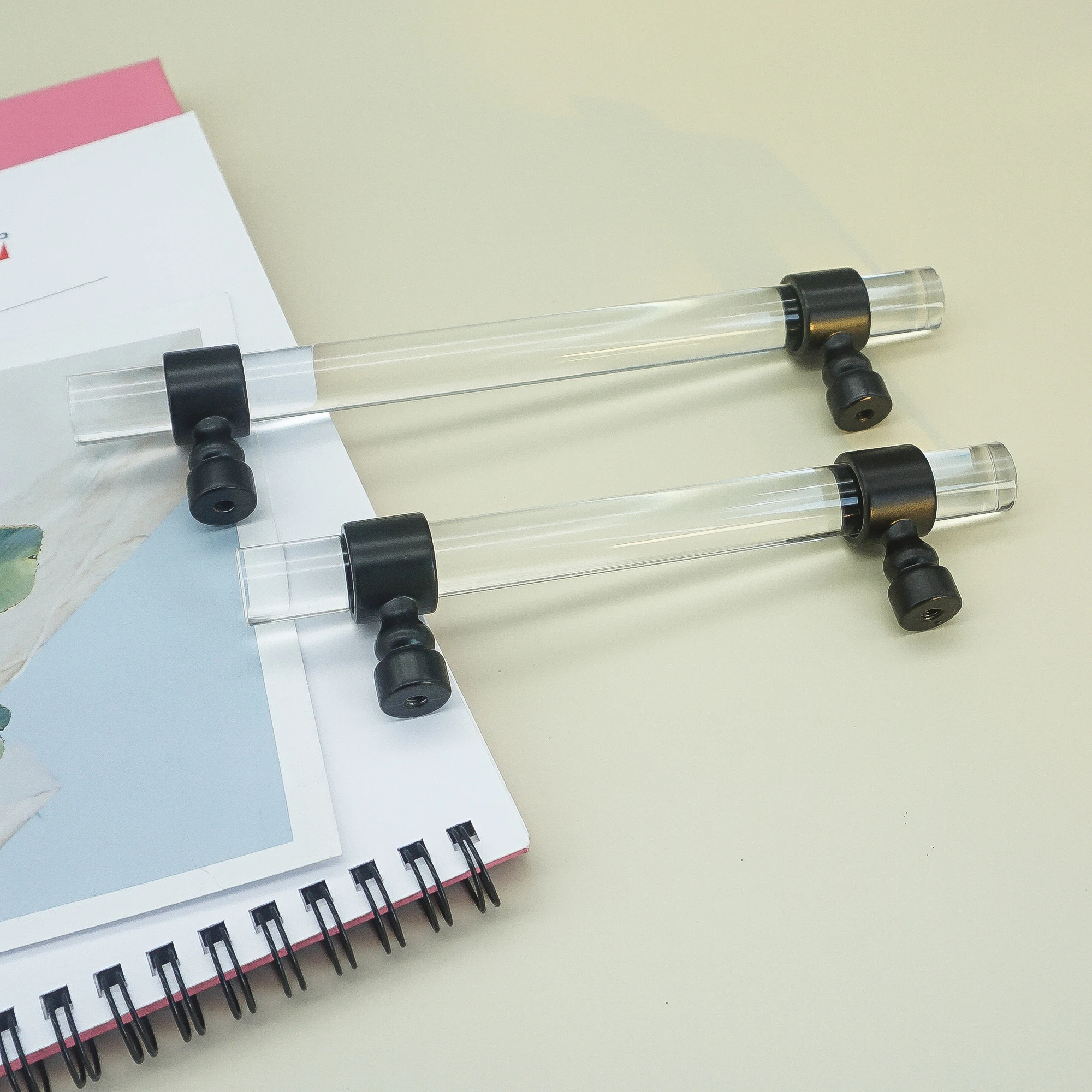 Transparent Acrylic with Black Cabinet Handles Modern Wardrobe Pulls T Bar Cupboard Door Knobs Zinc Alloy Furniture Hardware