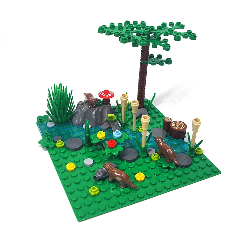 MOC Model Animals Pasture Combination Rural Scenery Zoo Building Blocks Bricks DIY Part Giraffe Panda Ornament Toys for Children