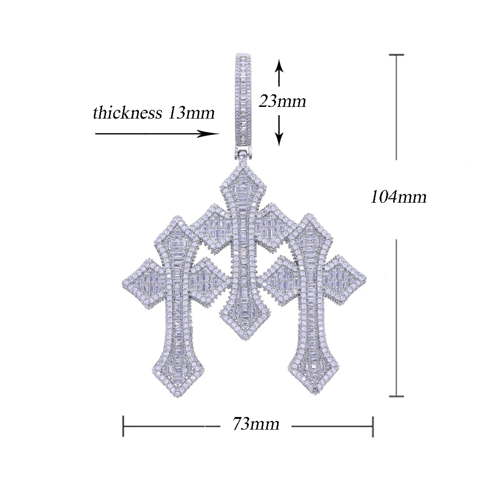 Newly launched three row cross men's fashionable hip-hop pendant filled with high-quality zircon party pendant necklace jewelry