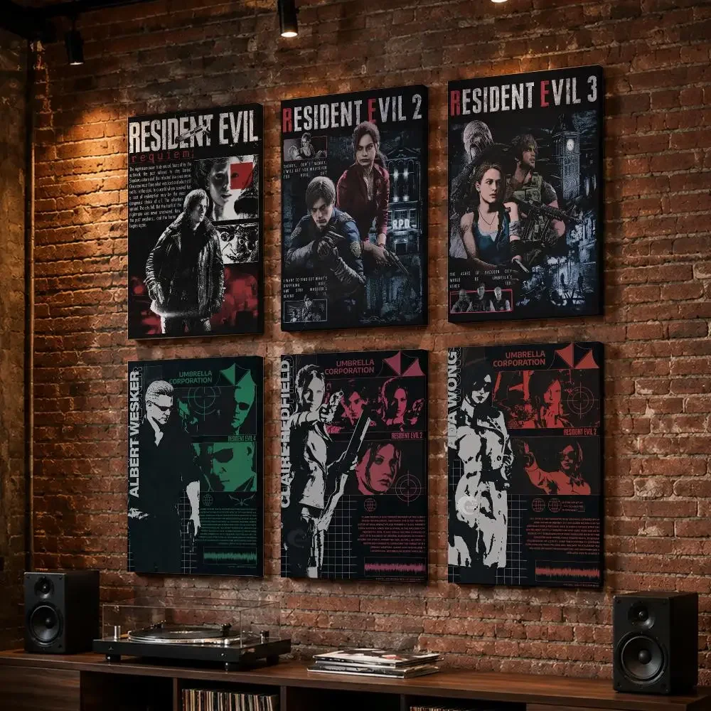R-Resident Evil Game Cool Framed Wall Painting Wood Canvas Poster For Living Room Bedroom Hallway Office Home Decor Gift