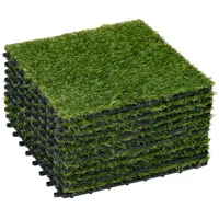 Artificial Grass 10 Pieces Lawn Carpet 30 x 30 cm 25mm Dark Green for Balcony Garden, Durable and Easy to Care