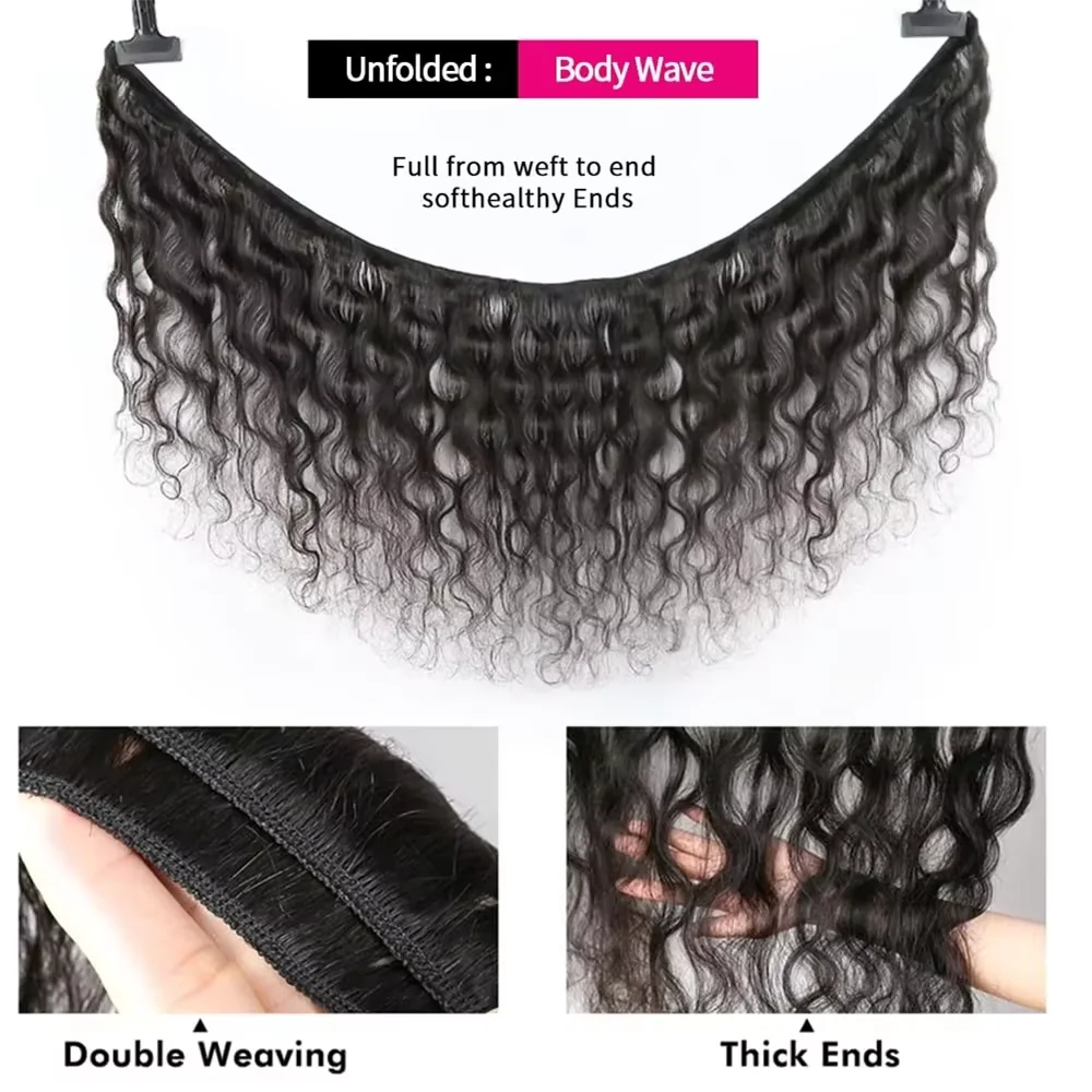 Rambut Ekstensi Body Wave 30 Inch, 100% Rambut Asli Hitam Alami 4/5 Pcs, Rambut Manusia Brasil Tanpa Proses, Double Weft Untuk Wanita