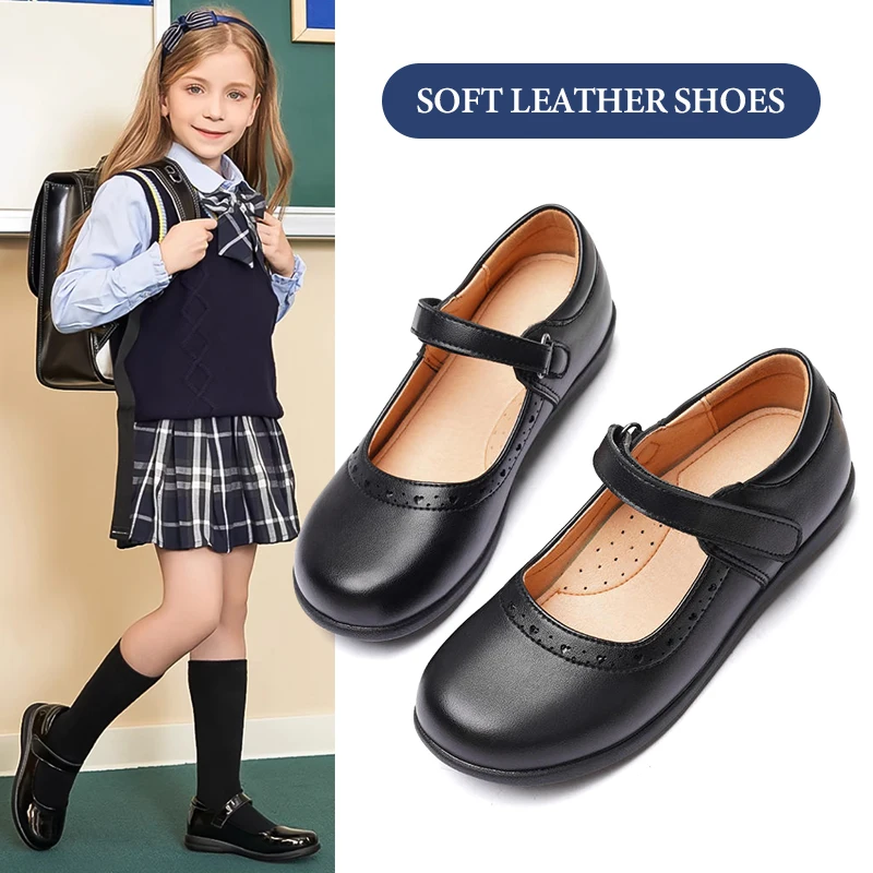 Female Shoe Girl Shoes Black Middle School Student Soft Bottom Comfortable Flat Princess Girls Children\'s Mother Kids Mary Jane