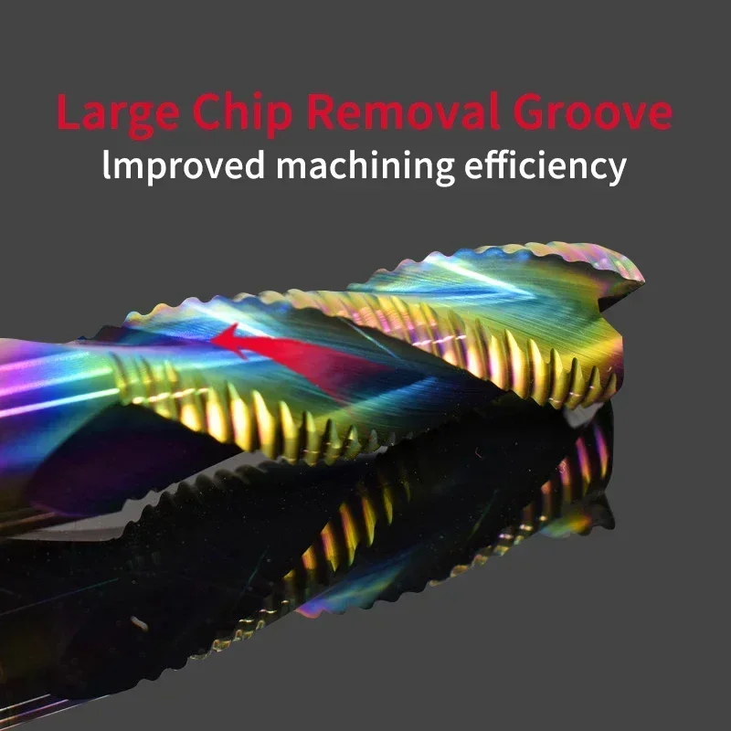 HRC55 Aluminium Roughing Cutter DLC Colorful Coated Carbide Roughing Milling Cutter 3 Flute Extended Tungsten Steel Endmill