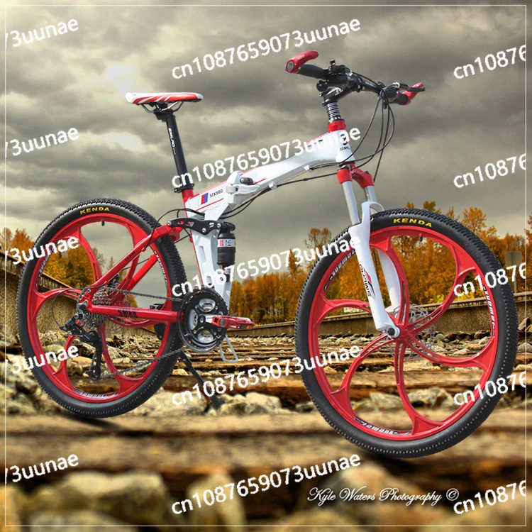 All-in-one Wheel Shock-absorbing Folding Mountain Bike, Variable Speed Bicycle Double Disc Brake Single