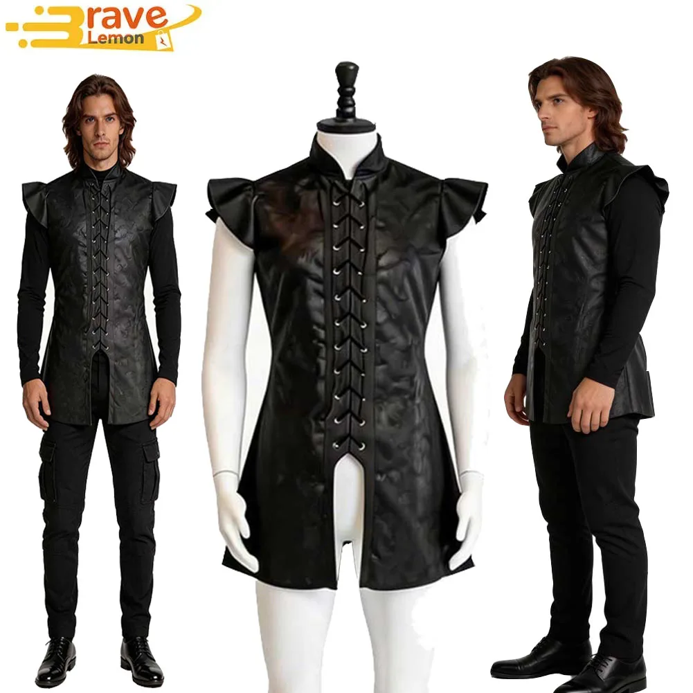 

Prince Jon Cosplay Snow Fantasy Men Black Vest Pants Top Costume Male Halloween Carnival Party Suit Movie Night's Watch Outfit