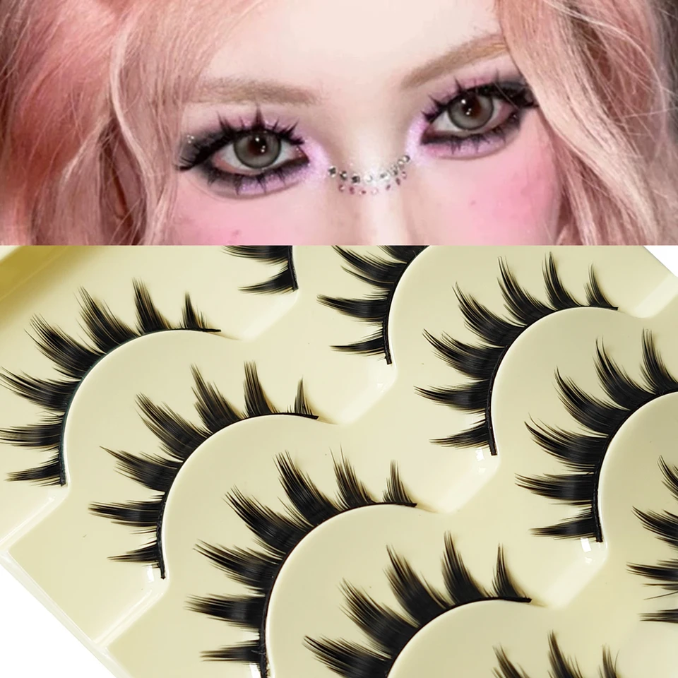 5 Pares de Pestañas Postizas Ojo de Gato Largas y Gruesas Cosplay Extensión de Pestañas Ahumadas Naturales Maquillaje Hechas a Mano Reutilizables