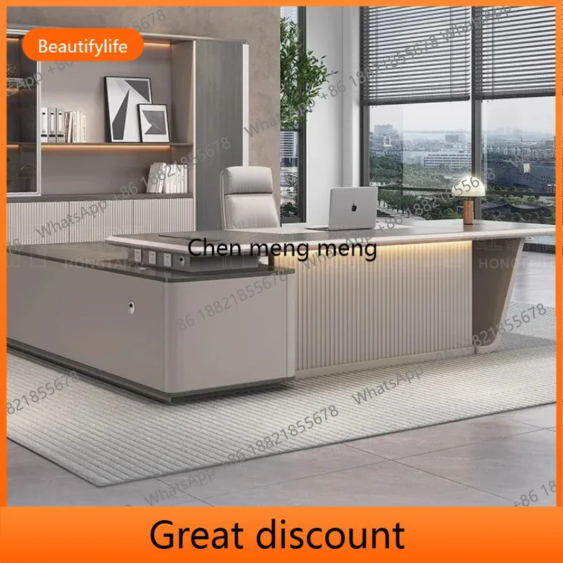 

D53 European Designer Office Desk Study Luxury Shelf Drafting Office Desk Filing Computer Modern Reception Wooden Bureau Furnitu