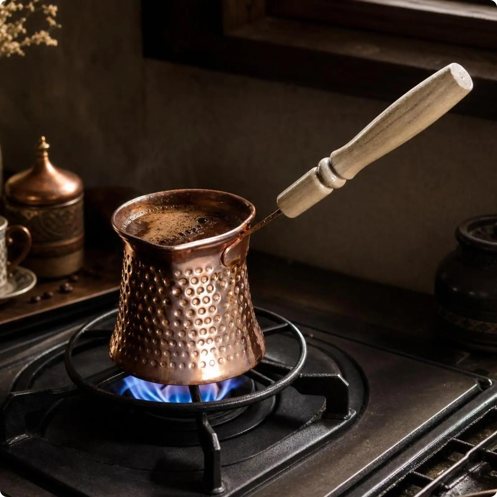 Turkish Coffee Pot Hammered Ibrik Stovetop for Home Baristas view 2