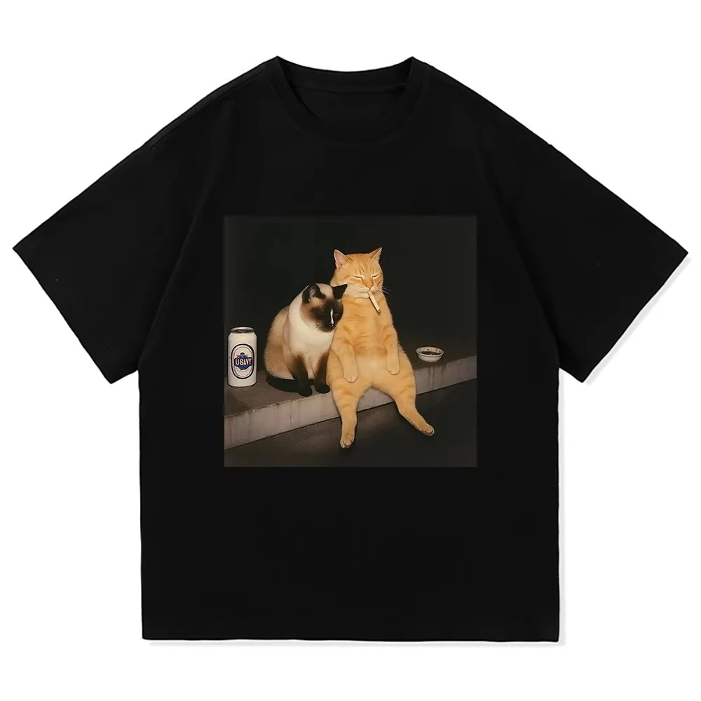 

Забавная футболка с изображением курящей сигареты и кота-мема, модная мужская и женская одежда 2024, винтажная одежда высокого качества в стиле Харадзюку, хлопковые футболки
