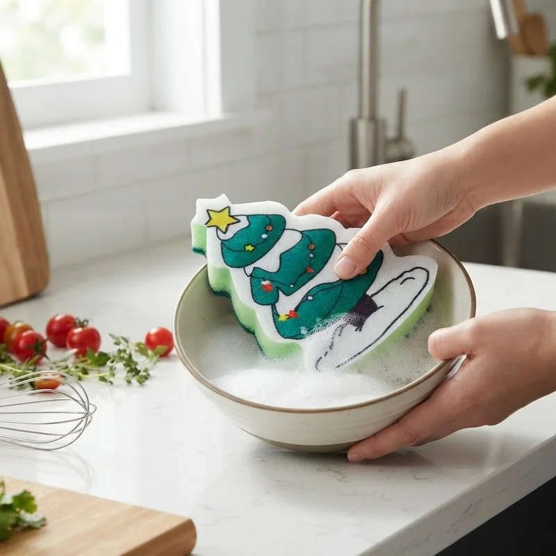 Cute Cute Christmas Tree Wood Pulp Dish Sponge Cellulose Kitchen Pot Bowl Scrubber Xmas Holiday Gift Home Cleaning Tool for Tableware - Aliexpress Deal