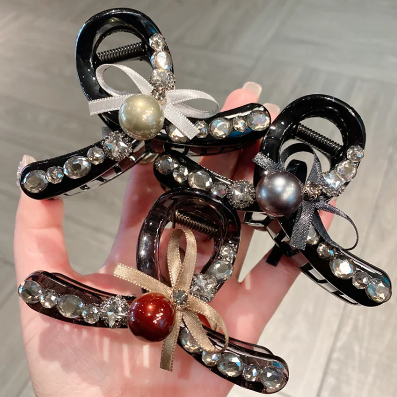 

Luxury Sparkling Diamond Pearl Hair Claws Women's Medium Back Head Hair Grip Clip French Shark Clip Headband Hair Accessories