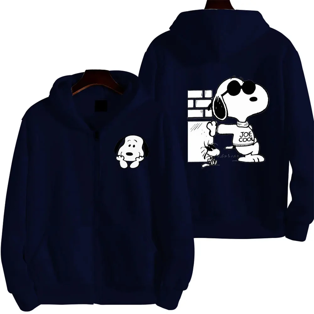 Snoopy Women Zipper Hoodie Cartoon Anime Spring Autumn Men Oversized Sweatshirt 2024 New Fashion Gray Couple Jackets Coats