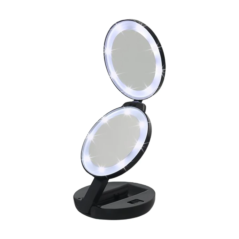 1Pcs Folding Makeup Mirror Black Compact Double-Sided LED Magnifying Pocket Travel Mini Foldable Mirror