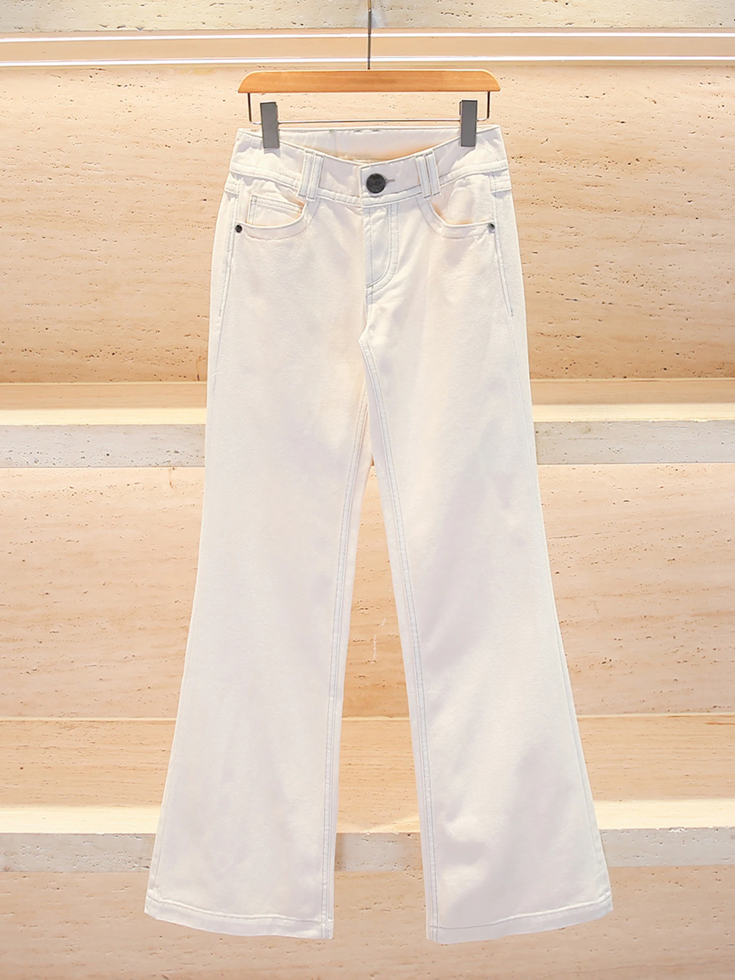 

High Waist Wide Leg Casual White Jeans Women's Premium Summer New Style Commute Standard Fit Medium Stretch Blue Denim