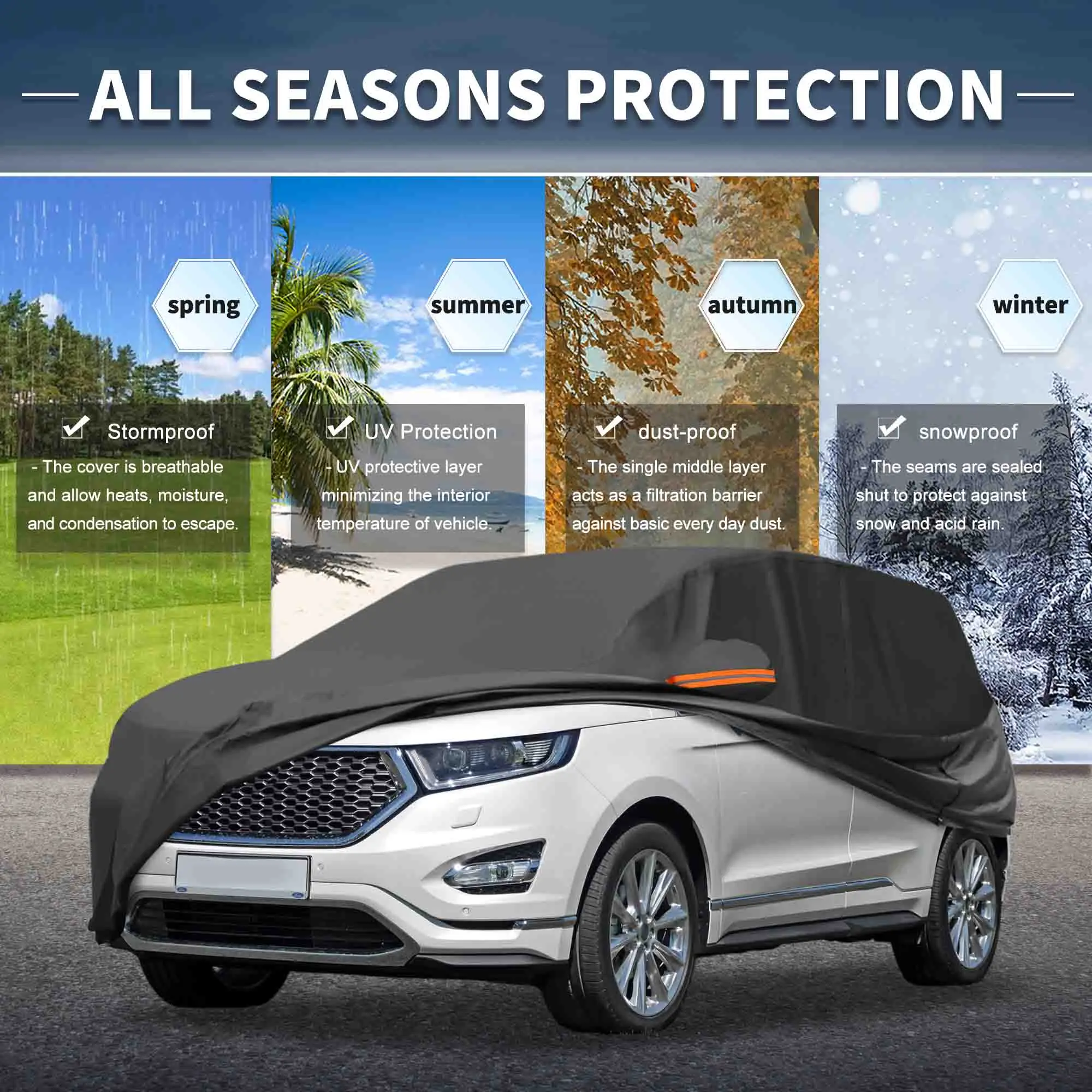 

UXCELL for Ford Edge 210D-PU Outdoor Full Car Cover All Weather Waterproof Sun Rain Snow Protection with Driver Door Zipper