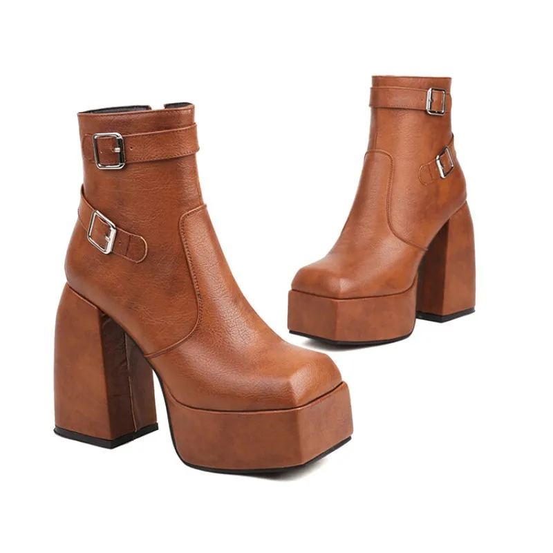 High quality autumn and winter women's shoes Thick Heel platform boots Fashion trend Height Increasing simple and elegant