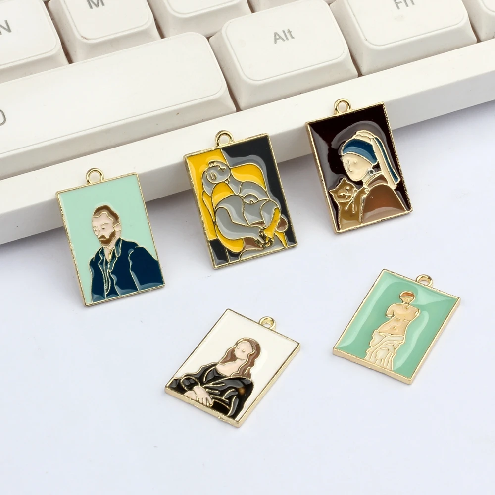 10pcs/lot Alloy Enamel Retro art painting relief figure Charms Pendant For DIY Fashion Drop Earrings Jewelry Making Accessories