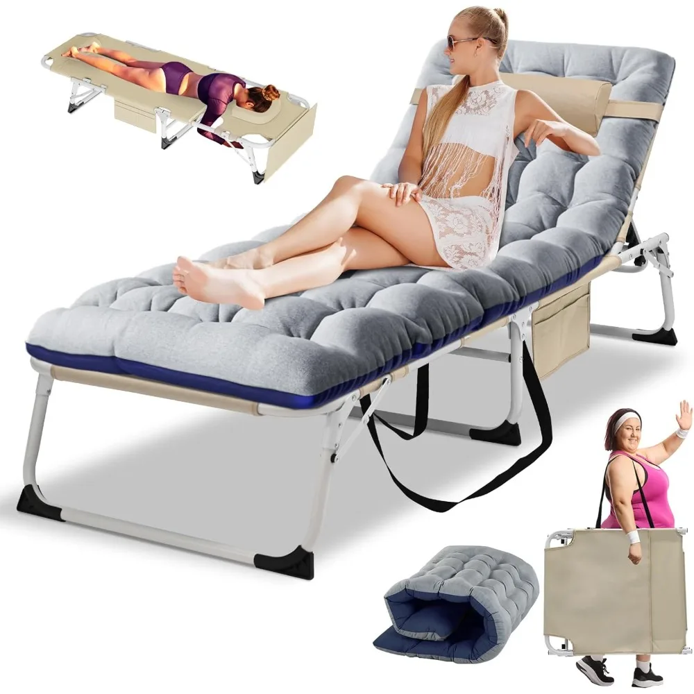 Outdoor Folding Tanning Chair com Face Hole, Fora Lounge Chair com Colchão, Heavy Duty