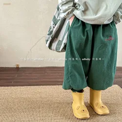 2023 New Girls Boys Spring Autumn One Piece Pants Embroidery Harlan Pants Fashion Loose All-match Soft