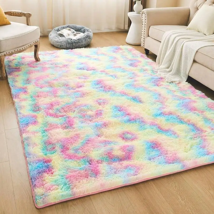 

Ультрамягкий ковер с длинным ворсом и пастельным витым узором, с нескользящей основой для спальни и гостиной