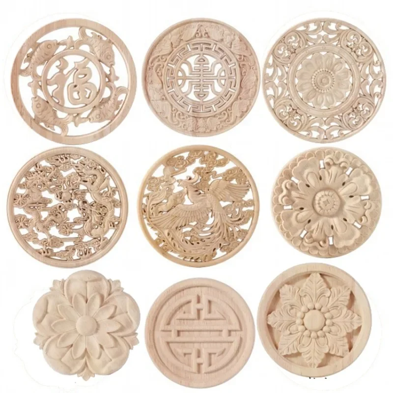 6cm-40cm Flower Appliques Round Onlays Wood Carved Decals for Furniture Door Chair Wall Mirror Cabinet Dresser Wardrobe Decor