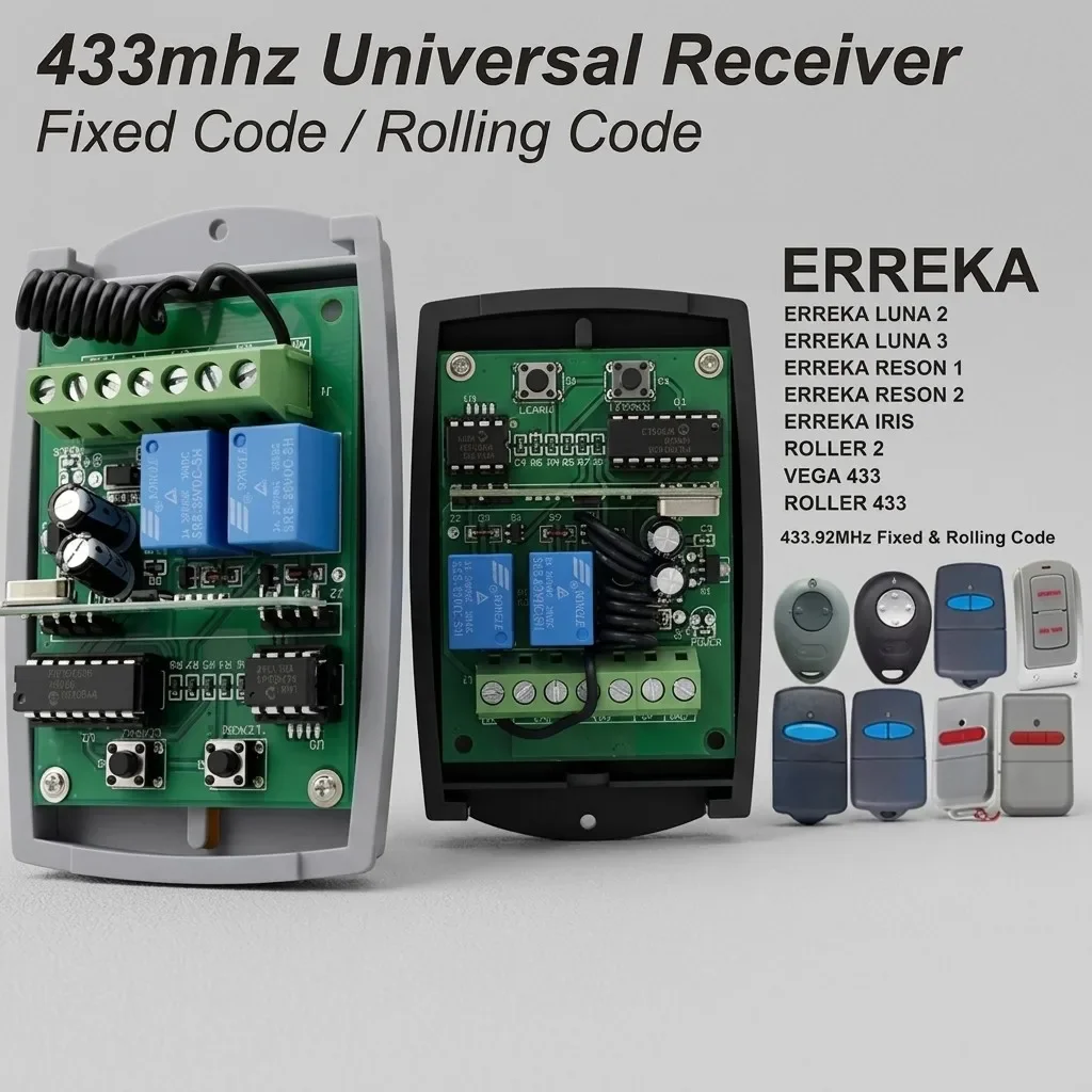 

ERREKA 433MHz Universal Receiver 2CH DC 12V 24V for RESON 1/2 LUNA 2/3 IRIS ROLLER 2 VEGA 4 Gate Opener Module