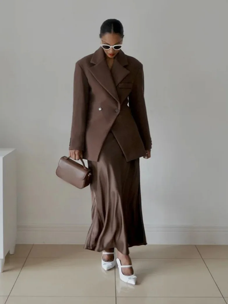 

Women's Slim Fit Pure Color Button up ort Suit Jaet High Waist Notch Collar Casual Busin Polyester Fiber Long Sve