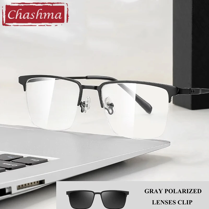 Chashma Prescription Glasses Men Titanium Polarized Clips Eyeglasses Frames Optical for Myopia Lenses Night Driving Spectacles