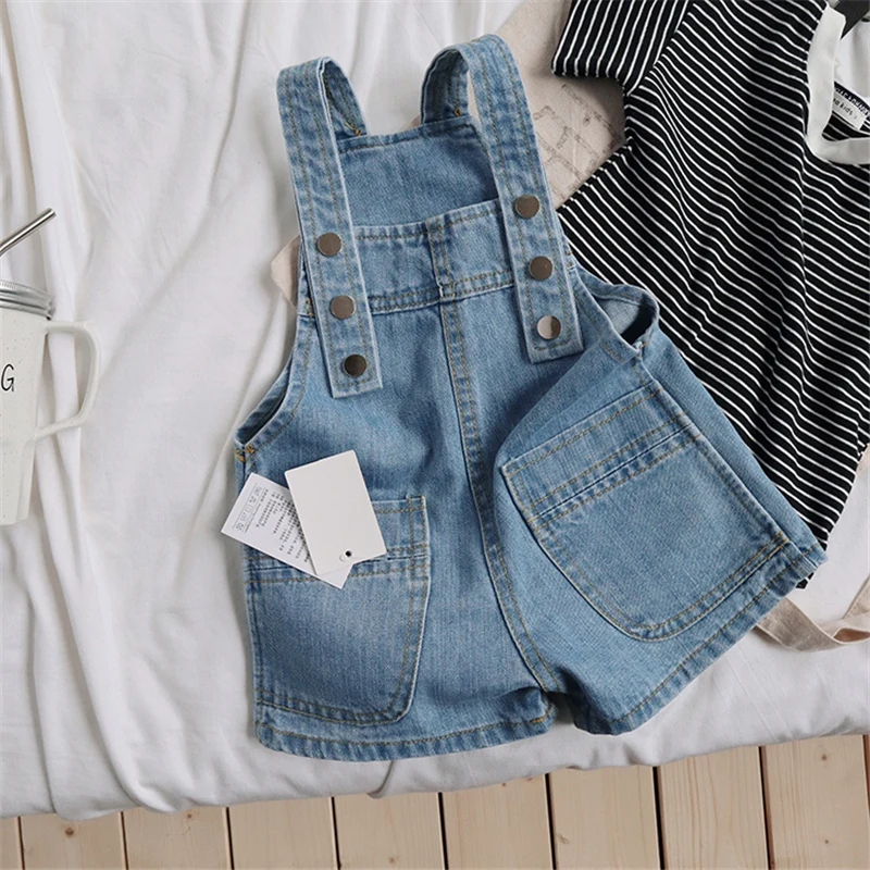 Summer Baby Overalls Denim Suspender Loose Shorts Clothes Solid Color Outwear Kids Boys Girls Casual Jumpsuits