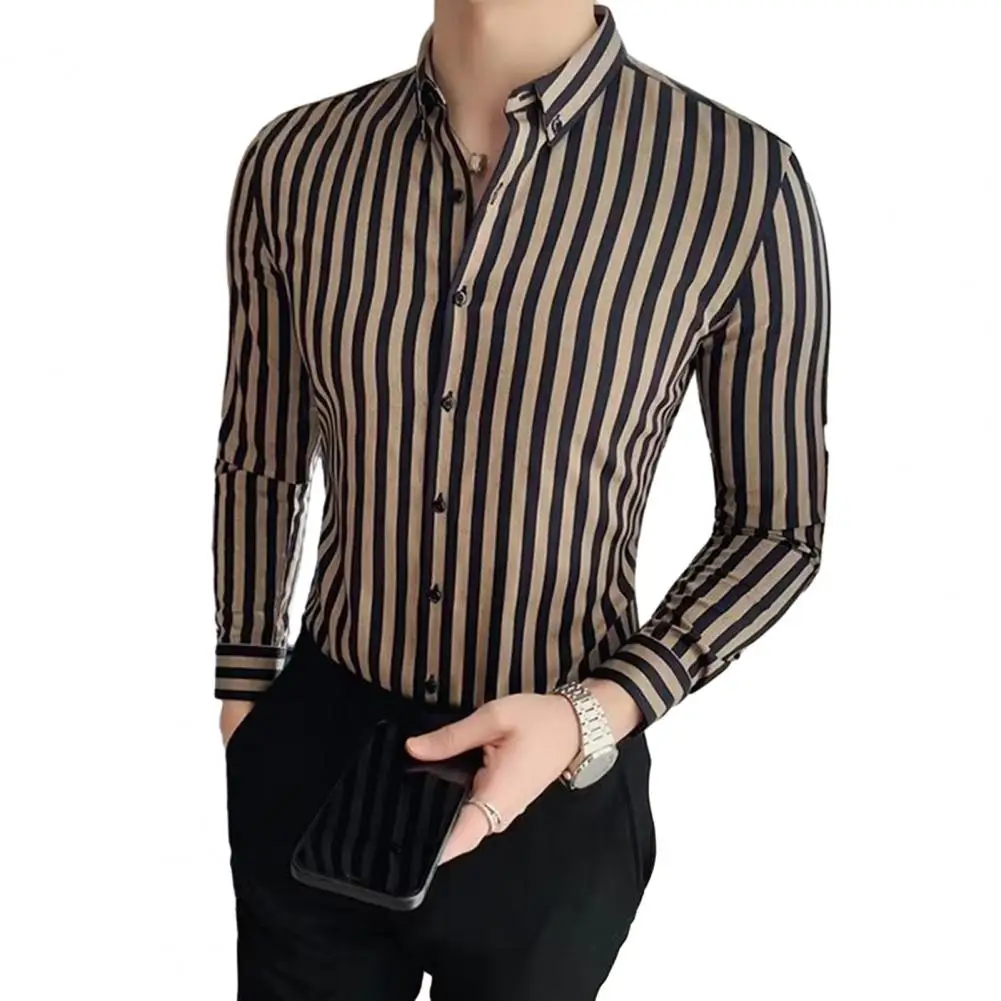 2023 Spring Shirts Men Dress Vertical Stripe Shirts Slim Men Casual Long Sleeve Shirt Male Chemise Homme Tuxedo Shirt