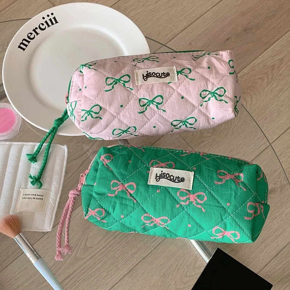 Bowknot Bow Stationery Bag Pink/Green Desktop Storage Korean Style Pencil Case Ins Style Large Capacity Bow Pencil Pouch