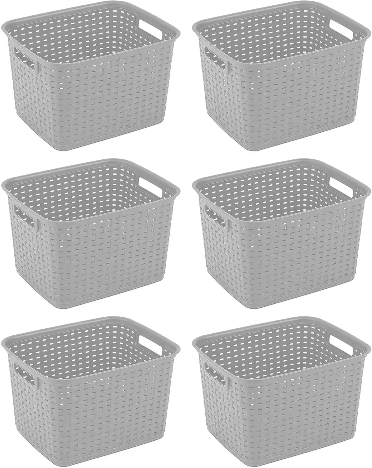 Sterilite 6-Pack Tall Plastic Weave Storage Basket, Laundry Organizing Hamper, Gray