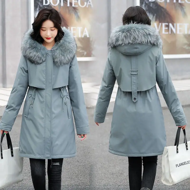 2023 New Women Down Cotton Coat Winter Jacket Female Brushed Parkas Long Pattern Outwear Large Size Overcoat
