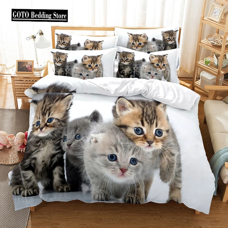 

3D Print Animal Series Bedding Set, Deer, Cat, Horse, Dog, EU Twin Single135x200, Full Size Comforter cover with pillowcases 3d