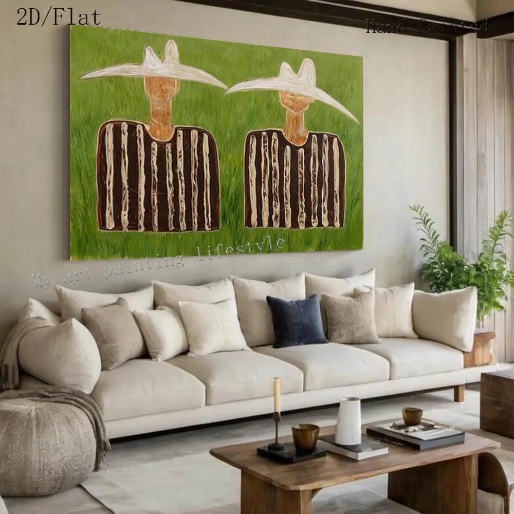 

100% Handmade Abstract Oil Painting On Canvas ins line French Figure Wall Art Picture Big Mural For Home Living Room Decor Image