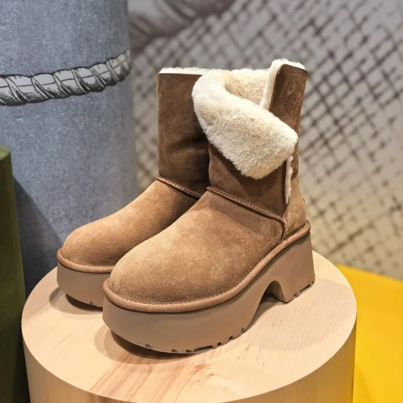 Women' Snow Boots Fashion Suede Casual Mid-calf Boot Thicken Velvet Warm Winter Boots Women High-tube Cotton Shoe Botas Feminina