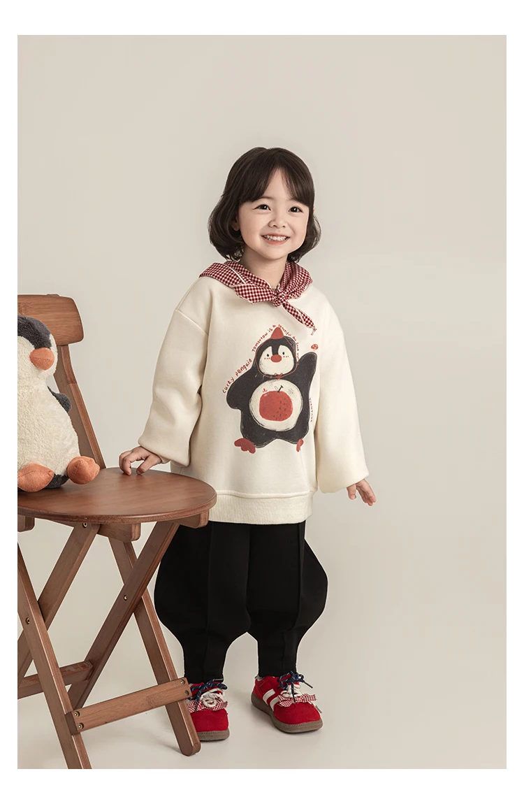 2025 Girls Oversized Hooded Sweatshirt Winter Plush Lining Graphic Print Pullover Warm Playwear Age 1 to 7
