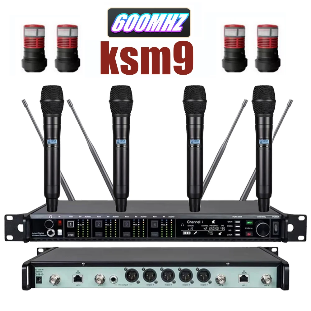 Paulkitson AD4Q KSM9 Professioneel Draadloos Microfoonsysteem 4-Kanaals 500/600/900MHZ Headset Microfoon Lavalier Voor Podium Buiten