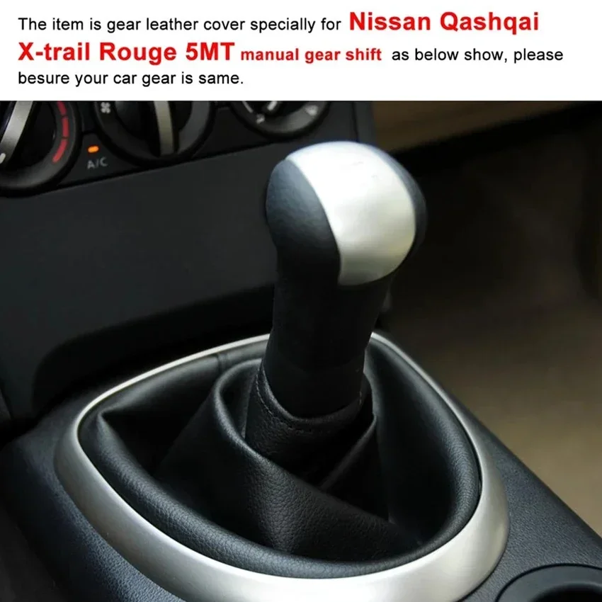 Black Genuine Leather Hand-stitched Soft Car Gear Shift Knob Covers for Nissan Qashqai 5MT Manual Gear Shift Covers