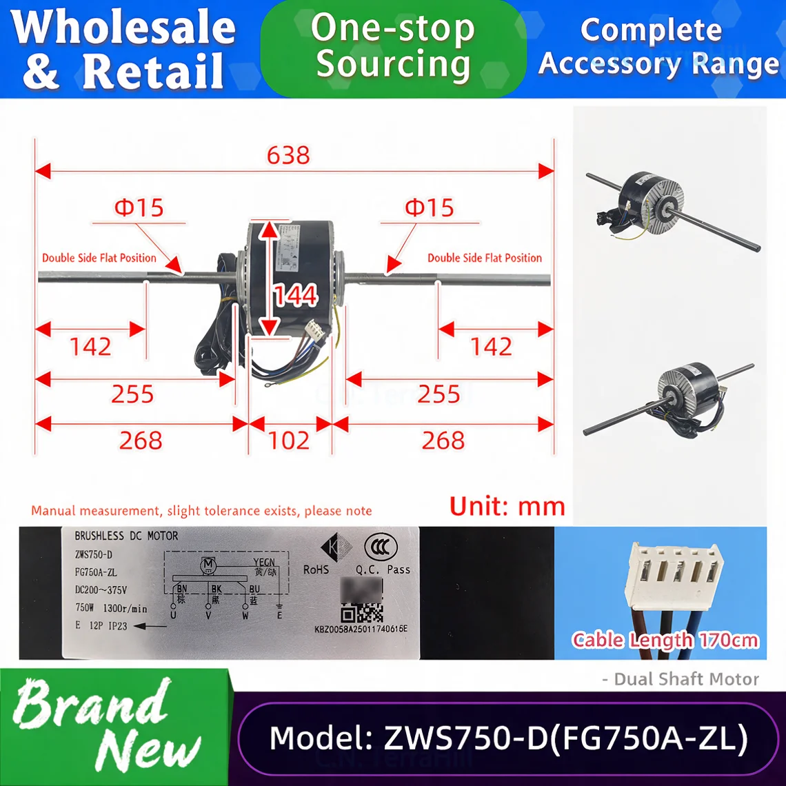 Brushless DC Motor ZWS750-D FG750A-ZL 15704100009 Replacement Part Compatible with GREE Air Conditioner