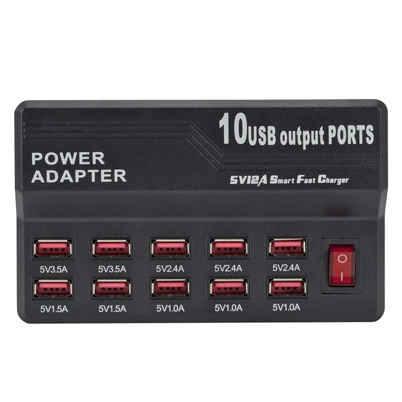 Multi 10 Port 12A 60W Charger USB Power Quick Charge Station For iPhone 7 5 5S 6 6S Plus iPad LG Samsung AC Adapter