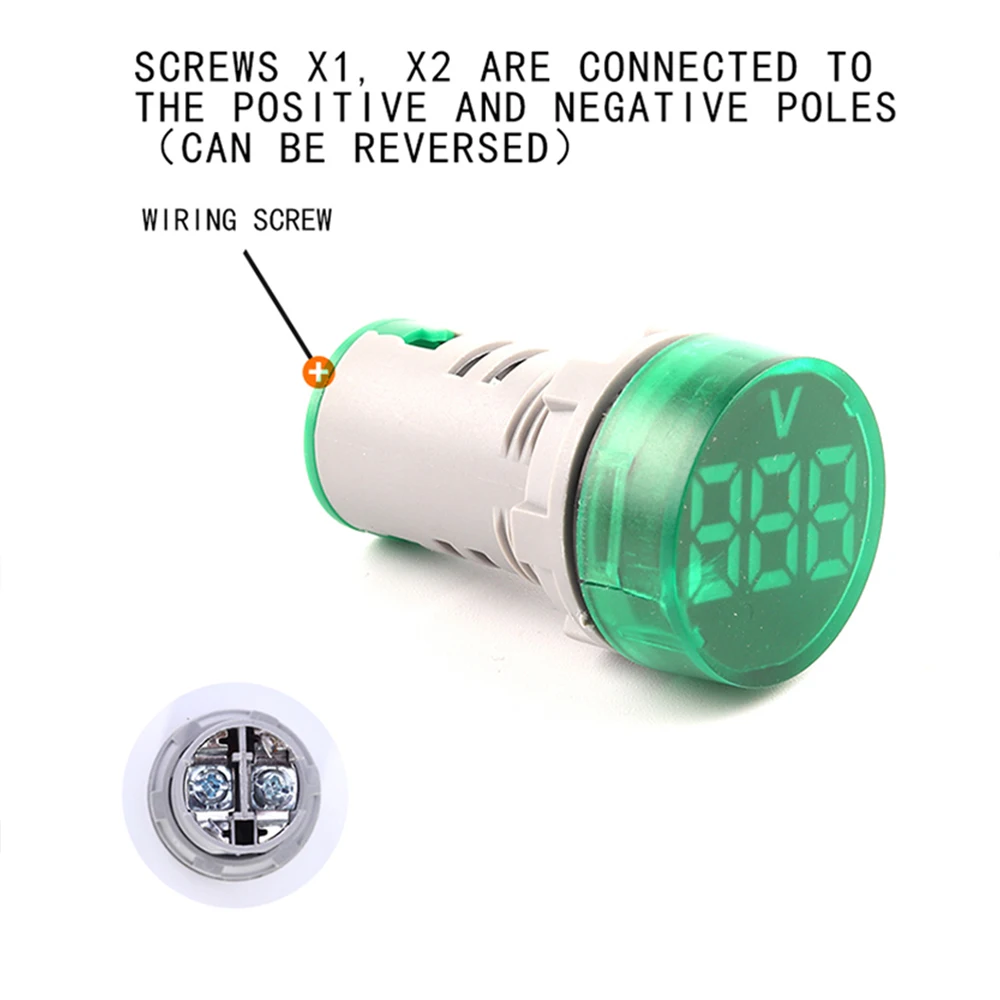 DIY YOU 22 mm rundes, mattiertes digitales Voltmeter-Messgerät, Volt-Spannungsprüfer, LED-Anzeige, Pilot-Lampe, Lichtanzeige, AC 20–500 V