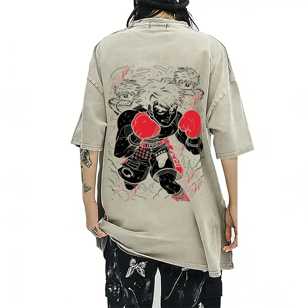 

Washed Retro Anime Hajime No Ippo Makunouchi T Shirts Kamogawa Boxing Gym T-shirt Men Women Cartoon Vintage Oversized T-shirts