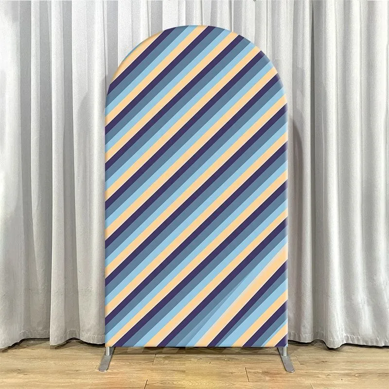 Elastic Double-layer Arch Backdrop Cover Vibrant Arched Backdrop Panels for Parties Featuring Striped Blue Orange Design Polka