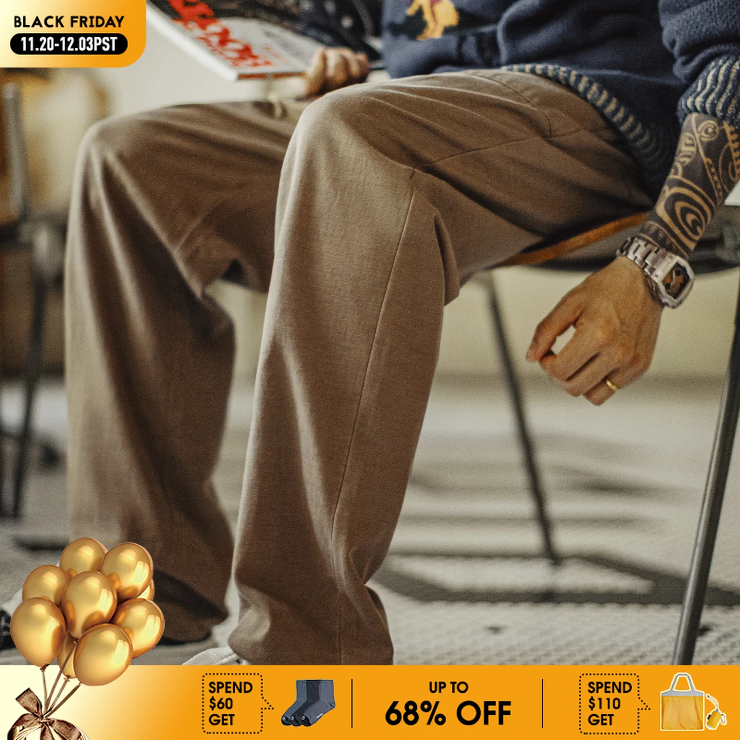 

Винтажные мужские свободные повседневные брюки Maden, прямые брюки с бахромой и эластичной резинкой на талии, Chill, брюки для весенне-осенних поездок на работу